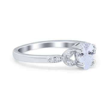Art Deco Teardrop Bridal Ring Simulated Cubic Zirconia 925 Sterling Silver